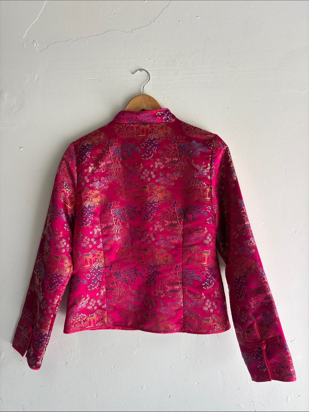 Y2K Vintage Mandarin Collar Brocade Jacket - Fuchsia - Picture 9 of 10